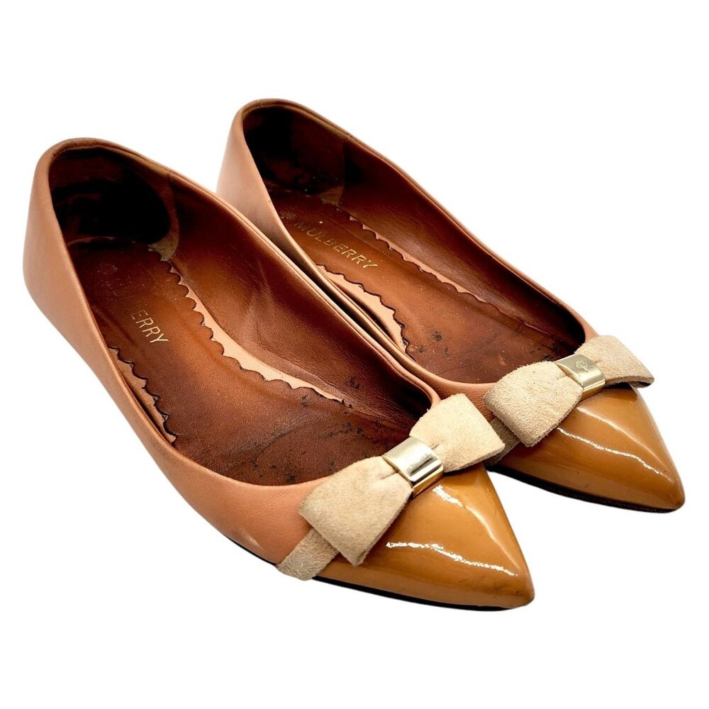 Mulberry Bow Ballerina Flat UK 3 US 5.5 Patent Pointed Toe Nappa Leather Ballet